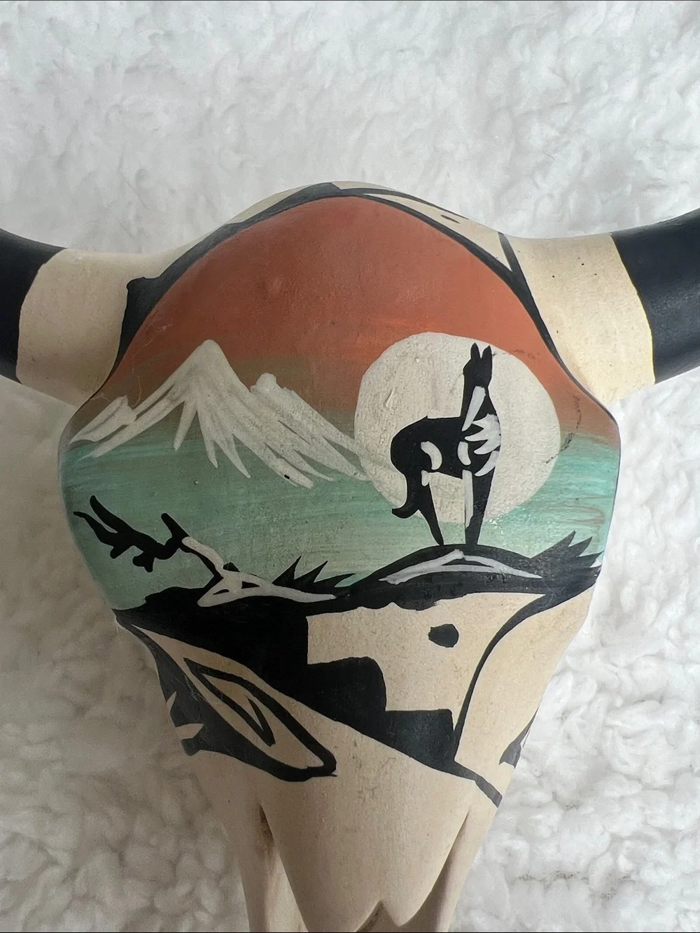 Vintage Navajo Signed R. Hathale Hand Painted Pottery Steer Skull 5